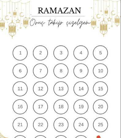 Ramazan Ayı Oruç Takip Çizelgesi 