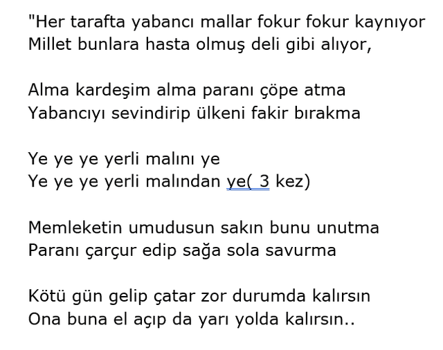 Yerli Malı Haftası Rap Şarkı Sözleri 