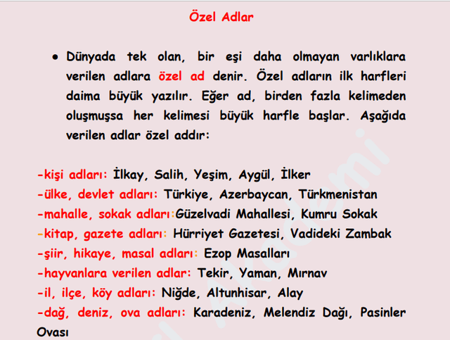 2. Sınıf Türkçe İsimler Konu Anlatımı Özet