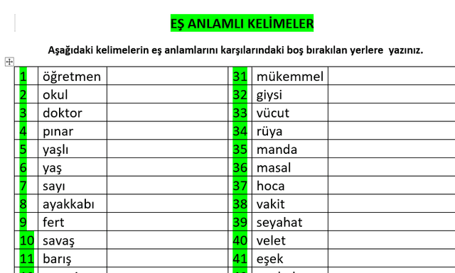 3. Sınıf Eş Anlamlı Kelimeler Çalışma Kağıdı 