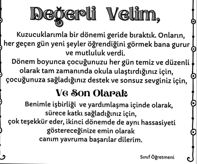 Velilere Dönem Sonu Mektubu