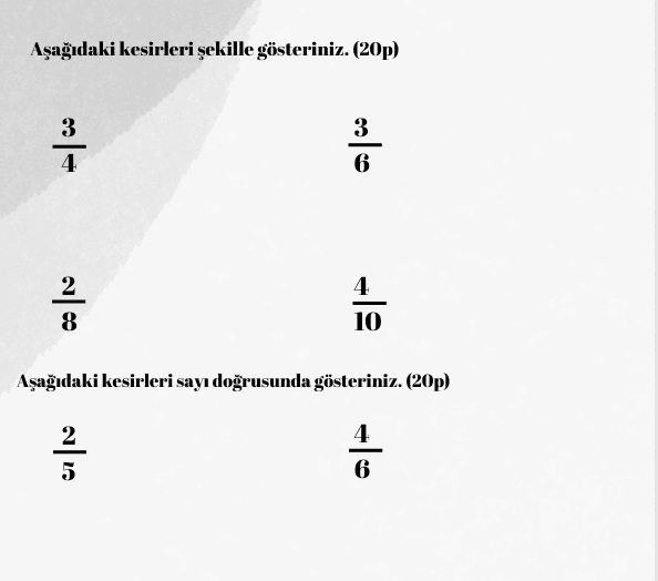 4. Sınıf Matematik Kesirler Değerlendirme Etkinliği 