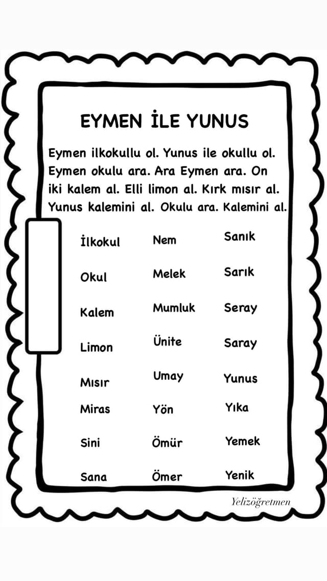 1. Sınıf Y harfi okuma çalışması