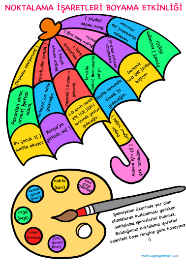 2. Sınıf Türkçe Noktalama işaretleri şemsiye boyama etkinliği