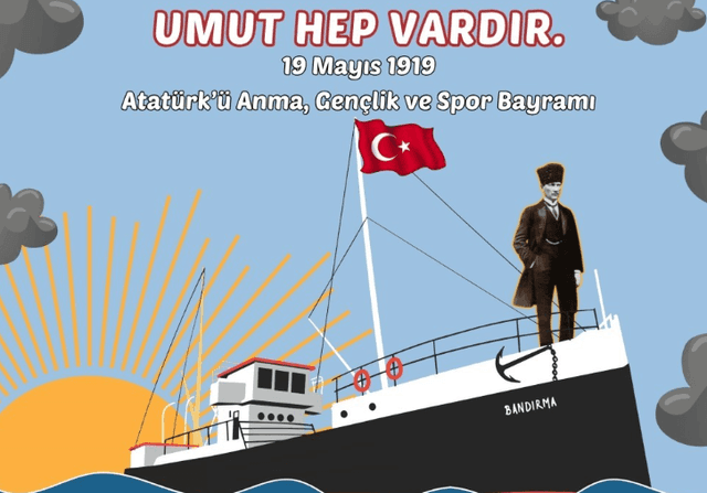 19 Mayıs Pano 16 A4 Bandırma Vapuru Ve Atatürk Renkli