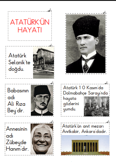 1. Sınıf Hayat Bilgisi Atatürk'ün Hayatı Deftere Yapıştırma Etkinliği