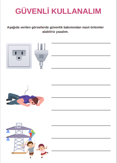 3. Sınıf Fen Bilimleri Elektriğin Güvenli Kullanımı Çalışma Sayfası